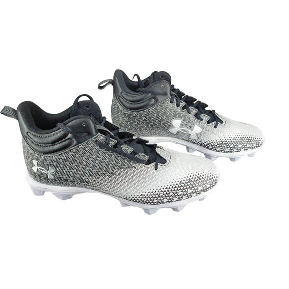 Under Armour Spotlight Cleats Black & White Mens Football Shoes Size 10.5 Synthe - Picture 1 of 12